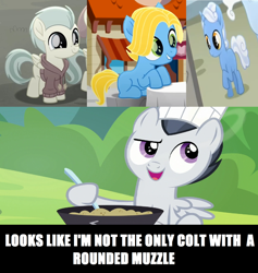 Size: 2080x2192 | Tagged: safe, edit, edited screencap, screencap, barley barrel, dawn droplet, pickle barrel, rumble, sunny skies, pegasus, pony, unicorn, marks and recreation, rainbow roadtrip, chef's hat, colt, hat, male