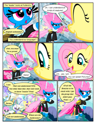 Size: 612x792 | Tagged: safe, artist:newbiespud, derpibooru import, edit, edited screencap, screencap, fluttershy, pinkie pie, seabreeze, breezie, earth pony, pegasus, pony, comic:friendship is dragons, it ain't easy being breezies, annoyed, clothes, comic, dialogue, eyes closed, female, male, mare, raised hoof, saddle bag, screencap comic, smiling, suspicious, unamused