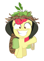 Size: 4080x5673 | Tagged: safe, artist:vvolllovv, apple bloom, earth pony, pony, going to seed, adorabloom, big grin, cute, face of mercy, female, filly, foal, grin, helmet, raised hoof, simple background, smiling, solo, transparent background, vector, vietnam war