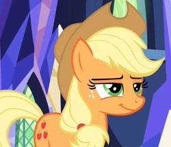 Size: 1114x958 | Tagged: safe, derpibooru import, screencap, applejack, earth pony, pony, the last laugh, female, smug, solo