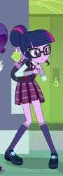 Size: 204x565 | Tagged: safe, screencap, rarity, sci-twi, spike, spike the regular dog, twilight sparkle, dog, equestria girls, friendship games, backpack, clothes, cropped, crystal prep academy uniform, female, glasses, hair bun, legs, lockers, male, offscreen character, pleated skirt, school uniform, shoes, skirt, socks