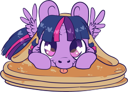 Size: 1881x1365 | Tagged: safe, artist:cutepencilcase, twilight sparkle, twilight sparkle (alicorn), alicorn, :p, cute, female, food, heart eyes, i'm pancake, looking at you, mare, pancakes, ponies in food, silly, simple background, solo, tongue out, transparent, transparent background, twiabetes, weapons-grade cute, wingding eyes