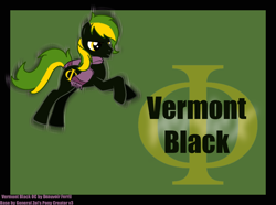 Size: 972x722 | Tagged: safe, artist:beauvoir ferril, oc, oc:vermont black, earth pony, pony, pony creator, clothes, cutie mark, male, phi, reference, scarf, simple background, solo, stallion, text