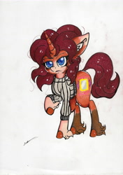 Size: 4920x6972 | Tagged: safe, artist:luxiwind, oc, oc:miroir d'or, pony, unicorn, absurd resolution, clothes, female, mare, solo, sweater, traditional art