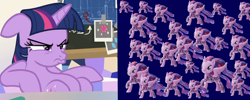 Size: 2500x1000 | Tagged: safe, edit, edited screencap, screencap, twilight sparkle, twilight sparkle (alicorn), alicorn, pony, sparkle's seven, merchandise, solo, toy