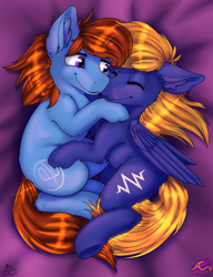 Size: 3056x3976 | Tagged: safe, artist:allyclaw, oc, oc only, oc:ad, oc:cloud quake, earth pony, pegasus, pony, cuddling, cute, gay, high res, male, oc x oc, shipping, snuggling