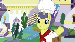 Size: 1920x1080 | Tagged: safe, screencap, pony, the ending of the end, chef's hat, hat, male, saddle bag, solo, stallion, stove comet