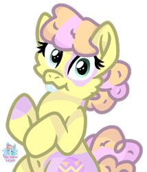 Size: 876x1024 | Tagged: safe, artist:rainbow eevee, oc, oc only, oc:pastel lily, earth pony, pony, belly button, bucktooth, cute, hooves, looking at you, rearing, simple background, solo, transparent background, vector