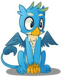 Size: 1024x1274 | Tagged: safe, artist:pointdelta, gallus, griffon, birb, chest fluff, cute, gallabetes, male, quadrupedal, simple background, sitting, solo, spread wings, transparent background, wings