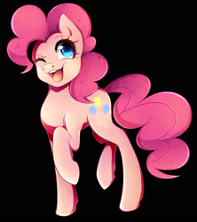 Size: 1459x1642 | Tagged: safe, artist:maryannesanctorum, derpibooru import, pinkie pie, earth pony, pony, black background, cute, diapinkes, female, mare, one eye closed, open mouth, simple background, solo, wink