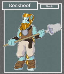 Size: 1688x1950 | Tagged: safe, artist:brownie-bytes, rockhoof, anthro, unguligrade anthro, clothes, crossover, fantasy class, final fantasy, monk, rockhoof's shovel, solo