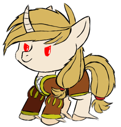 Size: 482x507 | Tagged: safe, artist:uncreative, oc, oc:regal inkwell, pony, unicorn, clothes, curved horn, doublet, horn, smol, unshorn fetlocks