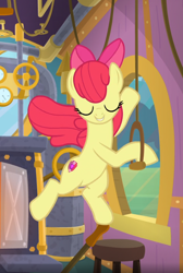 Size: 552x819 | Tagged: safe, screencap, apple bloom, earth pony, pony, growing up is hard to do, bitch i'm fabulous, bow, cropped, cutie mark, eyes closed, female, hair bow, mare, older, older apple bloom, smiling, solo, the cmc's cutie marks