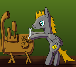 Size: 2537x2218 | Tagged: safe, artist:platinumdrop, oc, oc:platinumdrop, pegasus, pony, male, solo, stallion, steam engine, steampunk, wrench