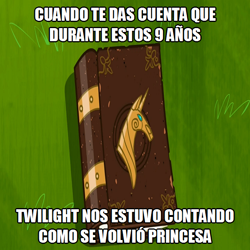 Size: 650x650 | Tagged: safe, friendship is magic, book, caption, image macro, implied twilight sparkle, meme, spanish, spanish text, text