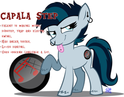 Size: 1009x792 | Tagged: artist needed, safe, oc, oc only, oc:capala step, earth pony, pony, ear piercing, earring, female, hoof fluff, jewelry, looking at you, mare, nose piercing, nose ring, piercing, raised hoof, simple background, solo, tongue piercing, transparent background