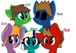 Size: 1024x711 | Tagged: safe, artist:lizziegould, artist:shootingstar132005, earth pony, pony, alice, base used, edd, eddsworld, matt, ponified, tom (eddsworld), tord