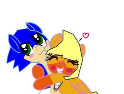 Size: 710x536 | Tagged: safe, artist:lizziegould, artist:purple-cat-365, pony, base used, blush sticker, blushing, female, five nights at freddy's, heart, hug, male, ponified, shipping, sonic the hedgehog, sonic the hedgehog (series), straight, toy chica