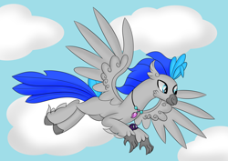 Size: 7016x4961 | Tagged: safe, artist:syncedsart, oc, oc only, oc:messier, classical hippogriff, hippogriff, absurd resolution, base used, clip studio paint, cloud, cute, digital art, drawing, fullbody, gift art, hippogriff oc, male, simple background, sky, solo