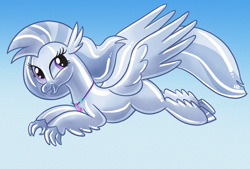 Size: 1180x800 | Tagged: safe, artist:hornbuckle, silverstream, classical hippogriff, hippogriff, balloon hippogriff, chrome, cute, diastreamies, female, happy, jewelry, looking at you, necklace, rubber, smiling, solo