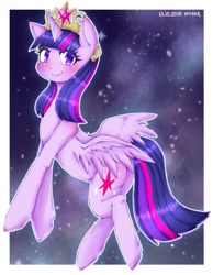 Size: 581x747 | Tagged: safe, artist:divided-s, twilight sparkle, twilight sparkle (alicorn), alicorn, pony, big crown thingy, cute, element of magic, female, jewelry, mare, pixiv, regalia, solo, twiabetes