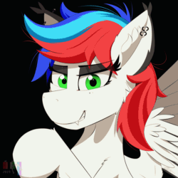 Size: 2000x2000 | Tagged: safe, alternate version, artist:pedalspony, oc, oc only, oc:pedals, pegasus, pony, animated, bodypaint, bone, clothes, costume, ear piercing, eyeshadow, fangs, gif, grin, halloween, holiday, looking at you, makeup, piercing, skeleton, skeleton costume, skull, smiling, spooky, teeth, wings