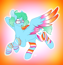 Size: 2352x2417 | Tagged: safe, artist:sandwichbuns, oc, oc:cyan pastel, pegasus, pony, female, glasses, mare, rainbow power, solo