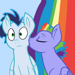 Size: 768x768 | Tagged: safe, bow hothoof, soarin', pegasus, pony, bowsoarin, gay, infidelity, kiss on the cheek, kissing, male, shipping, stallion