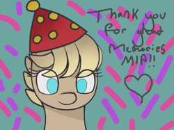 Size: 755x565 | Tagged: safe, artist:luyna, oc, earth pony, pony, confetti, happy, happy birthday mlp:fim, hat, heart, mlp fim's ninth anniversary, party hat, solo