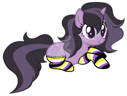 Size: 1280x964 | Tagged: safe, artist:magicdarkart, oc, pony, unicorn, base used, butt freckles, clothes, deviantart watermark, female, freckles, mare, obtrusive watermark, prone, simple background, socks, solo, striped socks, transparent background, watermark