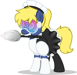 Size: 1380x1343 | Tagged: safe, artist:nxzc88, oc, oc only, oc:naveen numbers, pony, choker, clothes, commission, dress, duster, female, grin, hypnogear, hypnogoggles, hypnosis, hypnotized, maid, maid headdress, mare, mouth hold, ponytail, show accurate, simple background, skirt, smiling, socks, solo, swirly eyes, transparent background, vector, visor