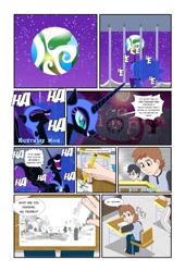 Size: 738x1083 | Tagged: safe, artist:koolfrood, nightmare moon, oc, oc:ian denney, alicorn, human, comic:ian's story, comic