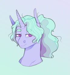 Size: 1023x1109 | Tagged: safe, artist:geisharozu, oc, oc:snow smokes, pony, unicorn, bust, magical lesbian spawn, male, offspring, parent:starlight glimmer, parent:trixie, parents:startrix, portrait, solo, stallion