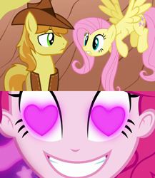 Size: 960x1104 | Tagged: safe, edit, screencap, braeburn, fluttershy, pinkie pie, coinky-dink world, eqg summertime shorts, equestria girls, over a barrel, braeshy, crack shipping, female, male, meme, pinkie's eyes, shipping, straight