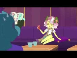 Size: 480x360 | Tagged: safe, screencap, vignette valencia, better together, choose your own ending, equestria girls, inclement leather, inclement leather: vignette valencia, cellphone, cup, eyes closed, my little pony, phone, pillow, rift axe, selfie, smartphone, sofa, table