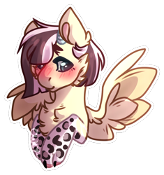 Size: 1006x1071 | Tagged: safe, artist:owl-clockwork, oc, oc:black fly, hybrid, blushing, bust, interspecies offspring, offspring, parent:discord, parent:fluttershy, parents:discoshy, portrait, simple background, solo, transparent background