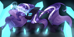 Size: 2000x1000 | Tagged: safe, artist:redheartponiesfan, nightmare rarity, pony, magic, prone, solo