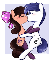 Size: 1242x1424 | Tagged: safe, artist:lilliesinthegarden, oc, oc only, oc:peachypups, oc:protocat, pony, kissing, love