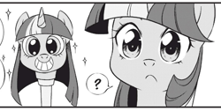 Size: 1943x976 | Tagged: safe, seven seas, twilight sparkle, pony, my little pony: the manga, spoiler:manga, female, mare, monochrome, offset, scepter, twilight scepter