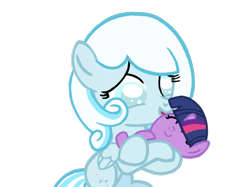 Size: 2732x2048 | Tagged: safe, artist:turnaboutart, twilight sparkle, twilight sparkle (alicorn), oc, oc:snowdrop, alicorn, pegasus, pony, fanfic:luna mother of twilight sparkle, baby, babylight sparkle, cradling, eyes closed, fanfic art, female, filly, foal, holding a foal, holding a pony, siblings, simple background, sisters, transparent background