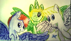 Size: 2560x1496 | Tagged: safe, artist:nadiasparkle, alicorn, pegasus, pony, alicornified, jay walker, lego, lloyd garmadon, ninjago, ponified, race swap, traditional art, zane julien