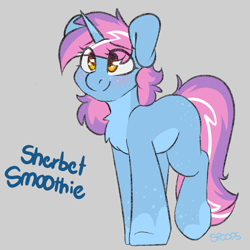 Size: 2800x2800 | Tagged: safe, artist:spoopygander, oc, oc only, oc:sherbet smoothie, pony, unicorn, blushing, chest fluff, coat markings, cute, female, freckles, looking at you, mare, multicolored hair, smiling, solo