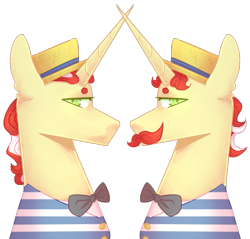 Size: 675x645 | Tagged: safe, artist:oreothegreat, flam, flim, pony, bust, duo, flim flam brothers, horn, horns are touching, portrait, profile, simple background, transparent background