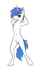 Size: 3500x6278 | Tagged: safe, artist:bumskuchen, oc, oc:shifting gear, anthro, unicorn, armpits, casual nudity, looking at you, nudity, solo