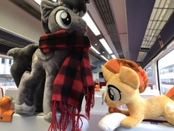 Size: 2048x1536 | Tagged: safe, photographer:thatoneacy, sunburst, oc, oc:zenfox, pony, clothes, irl, photo, plushie, scarf, tongue out, united kingdom