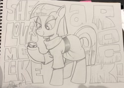 Size: 2048x1468 | Tagged: safe, artist:andypriceart, boulder (pet), maud pie, earth pony, pony, clothes, dress, female, hoof hold, loves me like a rock, mare, paul simon, photo, smiling, song reference, traditional art, when she smiles