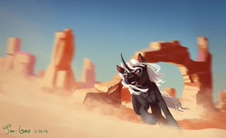 Size: 1024x626 | Tagged: safe, artist:joan-grace, oc, oc:glory seeker, unicorn, desert, running