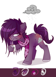 Size: 1024x1413 | Tagged: artist needed, safe, oc, oc only, earth pony, pony, clothes, cloud, coffee, coffee mug, grumpy, looking at you, mug, scarf, solo