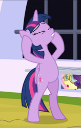 Size: 557x881 | Tagged: safe, derpibooru import, screencap, fluttershy, rarity, twilight sparkle, twilight sparkle (alicorn), alicorn, pegasus, pony, unicorn, sparkle's seven, bipedal, cropped, eyes closed, female, goggles, mare, offscreen character, solo focus, worried