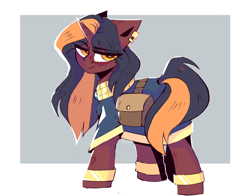 Size: 5512x4320 | Tagged: safe, artist:dino_horse, oc, oc only, oc:amalia, pony, unicorn, amulet, bracelet, cloak, clothes, ear piercing, jewelry, looking at you, necklace, orange eyes, piercing, saddle bag, solo, standing, walking